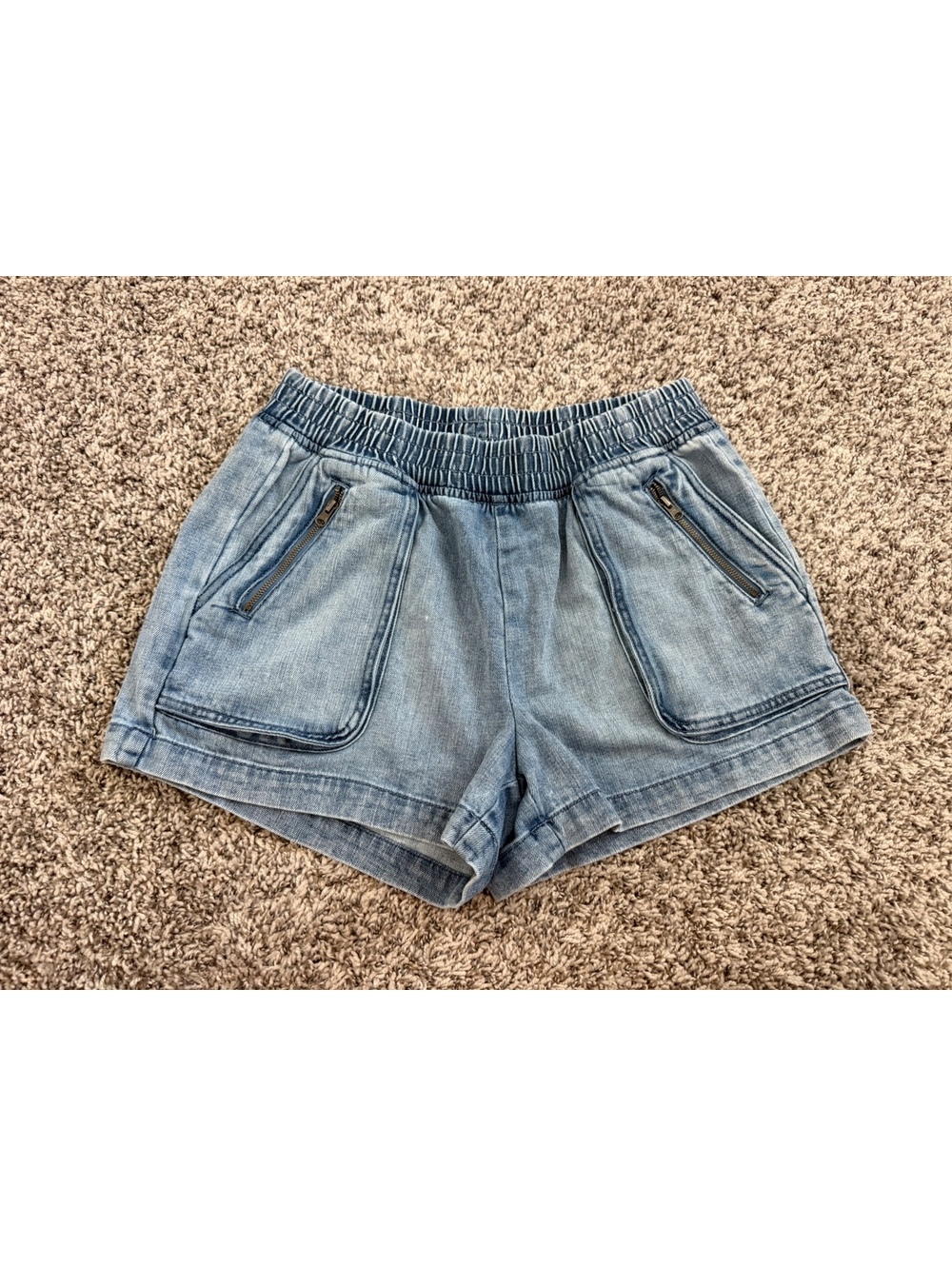 AERIE Side Pocket Elastic Waist Pull On Blue Stretch Shorts Women's Size M